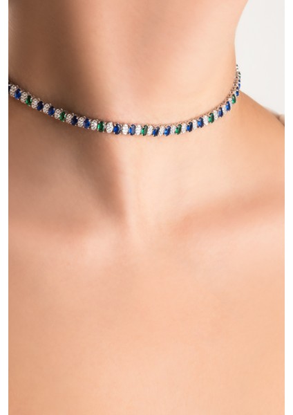 Yakamoz Hikayesi 18 Ayar Beyaz Altın Kaplama 42 cm Gümüş Choker Kolye modelleri