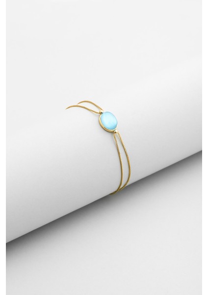 Mavi Aura 18 Ayar Sarı Altın Kaplama 19 cm Gümüş Bileklik