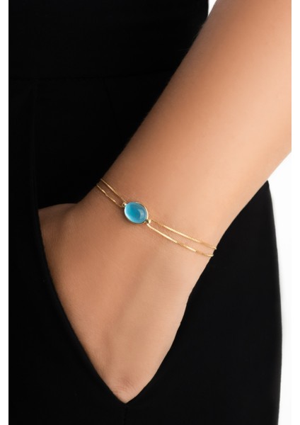 Mavi Aura 18 Ayar Sarı Altın Kaplama 19 cm Gümüş Bileklik fiyatları