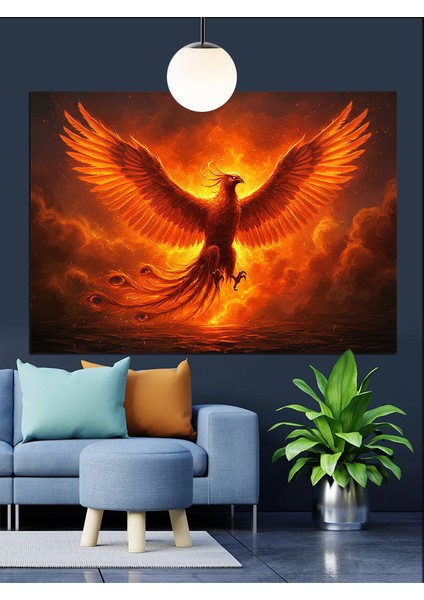 Kırmızı Alevli Anka Kuşu Dekoratif Kanvas - Mdf Ahşap Tablo
