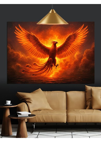 Kırmızı Alevli Anka Kuşu Dekoratif Kanvas - Mdf Ahşap Tablo fiyatları