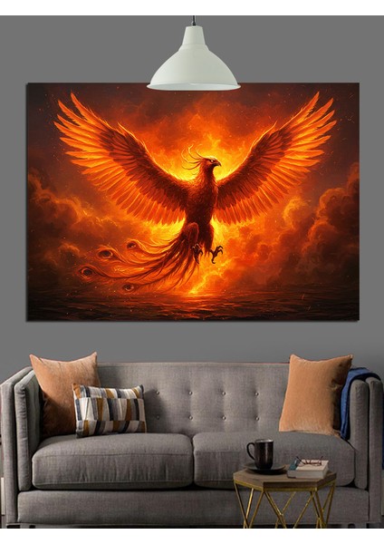 Kırmızı Alevli Anka Kuşu Dekoratif Kanvas - Mdf Ahşap Tablo fırsatları