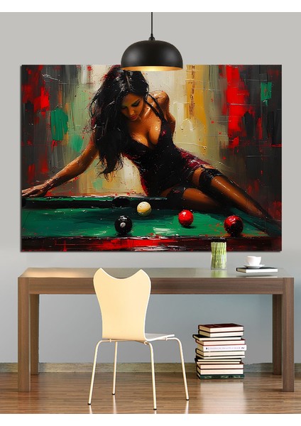 Bilardo Oynayan Şık Kadın Dekoratif Kanvas - Mdf Ahşap Tablo fiyatları