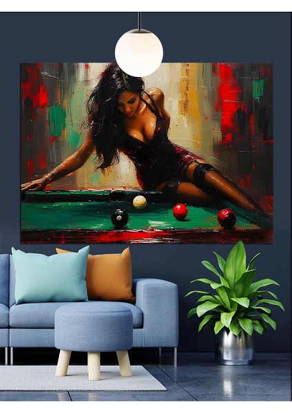 Bilardo Oynayan Şık Kadın Dekoratif Kanvas - Mdf Ahşap Tablo modelleri