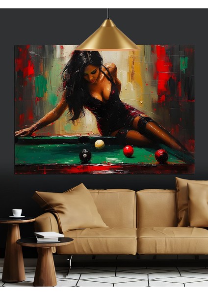 Bilardo Oynayan Şık Kadın Dekoratif Kanvas - Mdf Ahşap Tablo fırsatları