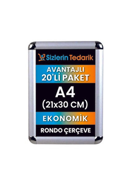 Turkuaz A4 Rondo Çerçeve 20 Adet 21x30 cm Açılır Kapanır Gümüş Gri Tasarım