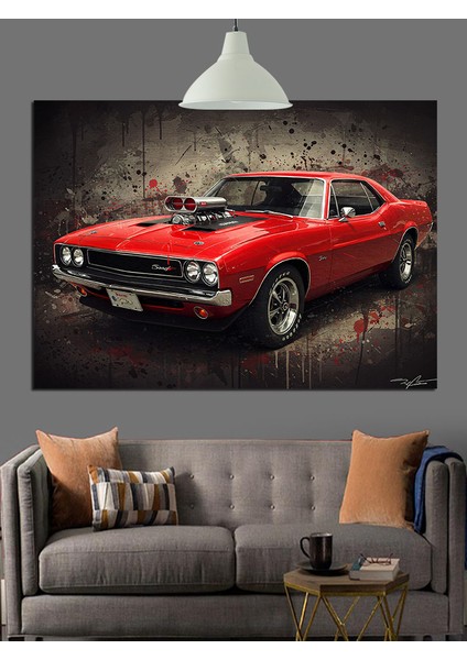 Kırmızı Klasik Amerikan Spor Araba Dekoratif Kanvas - Mdf Ahşap Tablo fiyatları
