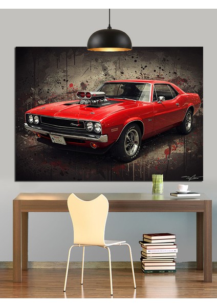 Kırmızı Klasik Amerikan Spor Araba Dekoratif Kanvas - Mdf Ahşap Tablo modelleri