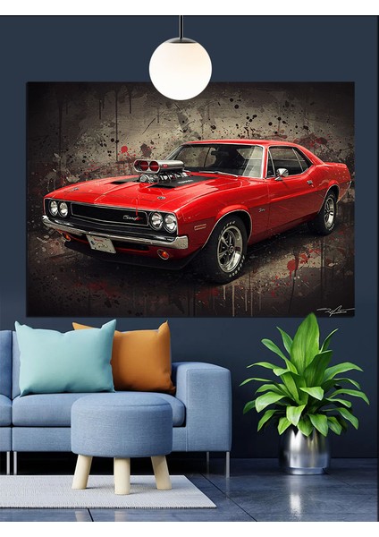 Kırmızı Klasik Amerikan Spor Araba Dekoratif Kanvas - Mdf Ahşap Tablo fırsatları