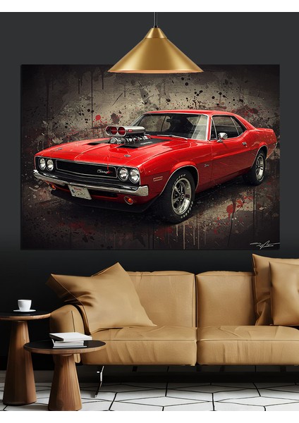 Kırmızı Klasik Amerikan Spor Araba Dekoratif Kanvas - Mdf Ahşap Tablo indirimleri