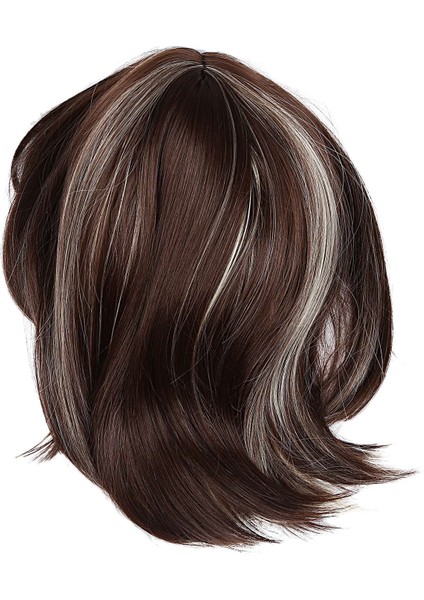 Kadınlar Cosplay Wig Orta Saçlı Kızlar Orta Uzun Saç Karışık Altın Saçak + Kahverengi (Yurt Dışından)