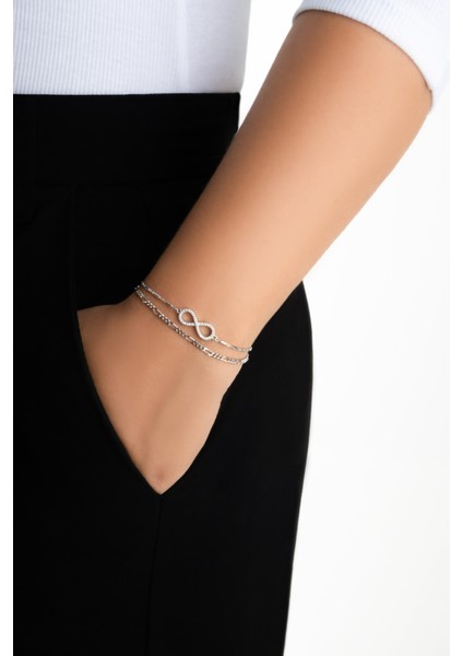 Sonsuz Aşk 18 Ayar Beyaz Altın Kaplama 19 cm Gümüş Zincir Bileklik fiyatları