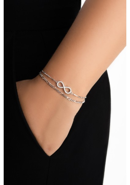 Sonsuz Aşk 18 Ayar Beyaz Altın Kaplama 19 cm Gümüş Zincir Bileklik fırsatları