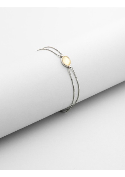 Sarı Melodi 18 Ayar Beyaz Altın Kaplama 19 cm Gümüş Bileklik