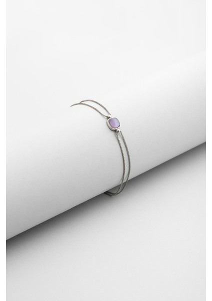 Büyülü Renkler 18 Ayar Beyaz Altın Kaplama 19 cm Gümüş Tektaş Bileklik