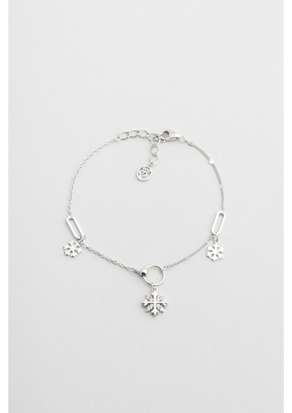 Kar Tanesi 18 Ayar Beyaz Altın Kaplama 20 cm Gümüş Minimal Halhal