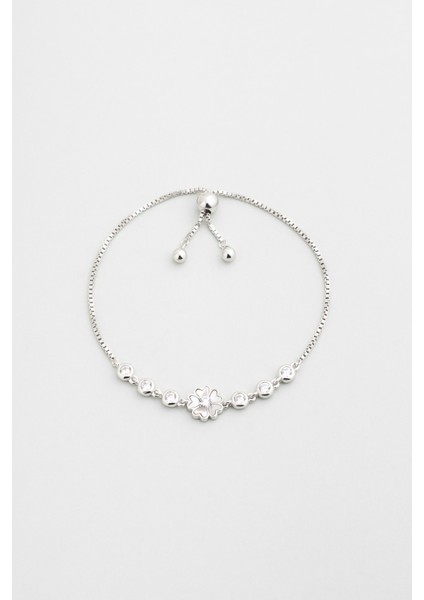 Kardelen 18 Ayar Beyaz Altın Kaplama Ayarlanabilir Gümüş Bileklik