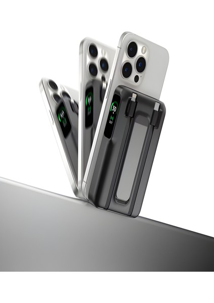 10000MAH 22.5W Type-C Lightning Kablolu/kablosuz Standlı Telefon/saat Şarj LCD Magsafe Powerbank modelleri