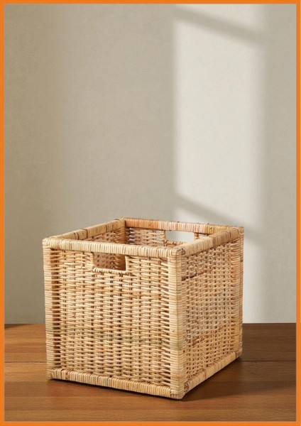 Sepet Hasır Rattan El Dokuma Kulplu Doğal Malzeme Eşya Kitap Oyuncak Saklama Kutusu 32 x 34 x 32 cm Kahverengi modelleri
