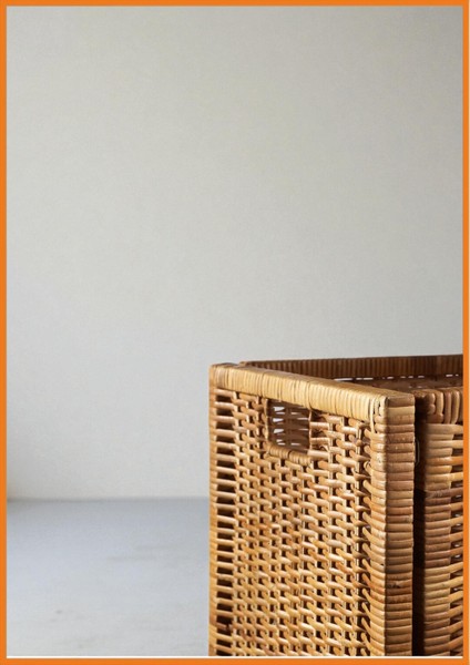 Sepet Hasır Rattan El Dokuma Kulplu Doğal Malzeme Eşya Kitap Oyuncak Saklama Kutusu 32 x 34 x 32 cm Kahverengi