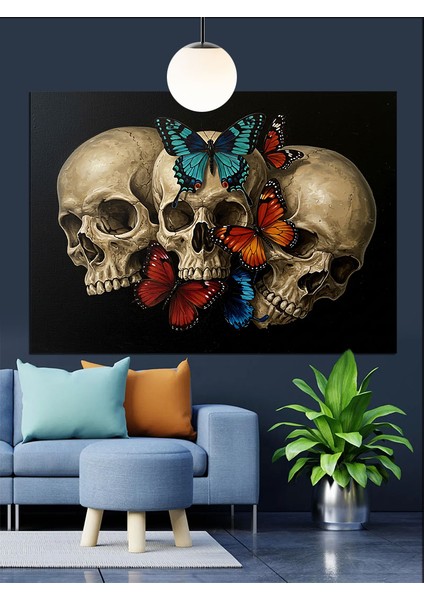Çiçek Taçlı Iskelet Kafatası Dekoratif Kanvas - Mdf Ahşap Tablo