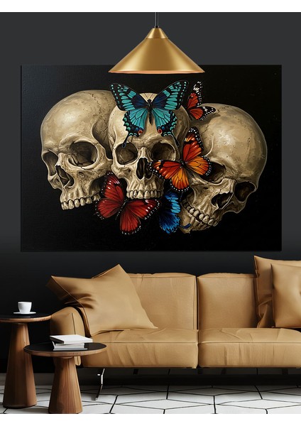 Çiçek Taçlı Iskelet Kafatası Dekoratif Kanvas - Mdf Ahşap Tablo fiyatları