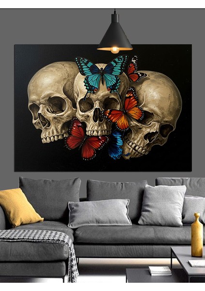 Çiçek Taçlı Iskelet Kafatası Dekoratif Kanvas - Mdf Ahşap Tablo modelleri