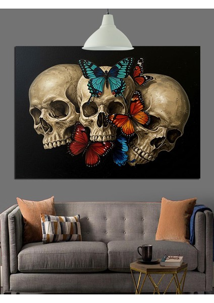 Çiçek Taçlı Iskelet Kafatası Dekoratif Kanvas - Mdf Ahşap Tablo fırsatları