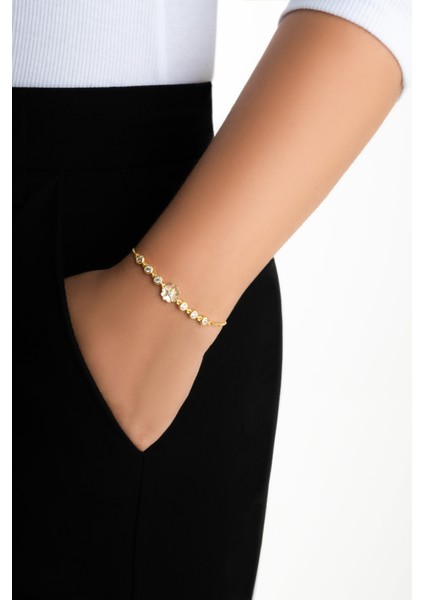 Kardelen 18 Ayar Sarı Altın Kaplama Ayarlanabilir Gümüş Bileklik fırsatları