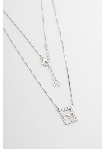 Anka Kuşu 18 Ayar Beyaz Altın Kaplama 45 cm Gümüş Minimal Kolye