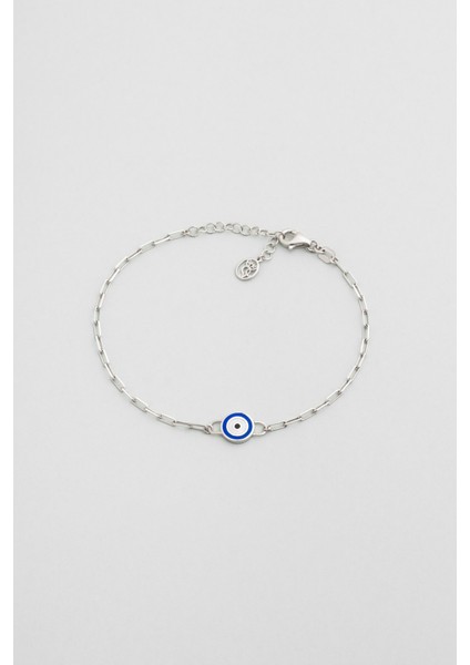 Osiris'in Gözü Çift Taraflı 18 Ayar Beyaz Altın Kaplama 19 cm Gümüş Nazar Bileklik