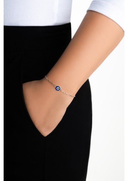 Osiris'in Gözü Çift Taraflı 18 Ayar Beyaz Altın Kaplama 19 cm Gümüş Nazar Bileklik fırsatları