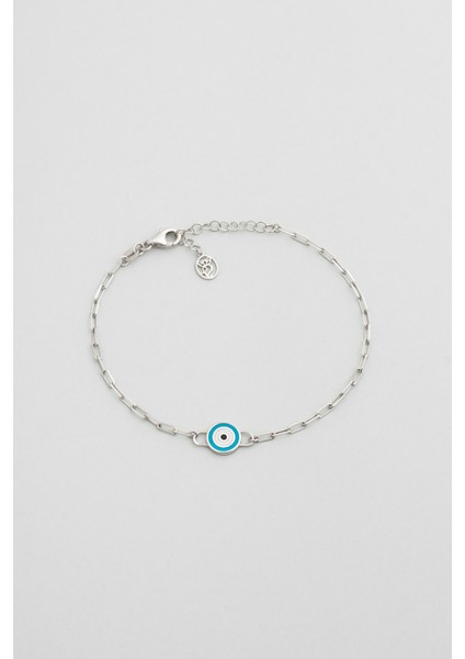 Osiris'in Gözü Çift Taraflı 18 Ayar Beyaz Altın Kaplama 19 cm Gümüş Nazar Bileklik indirimleri