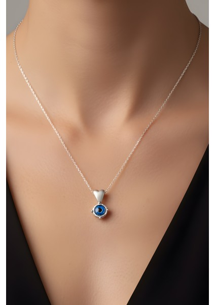 Kalp Gözü 18 Ayar Beyaz Altın Kaplama 42 cm Gümüş Nazar Kolye fiyatları