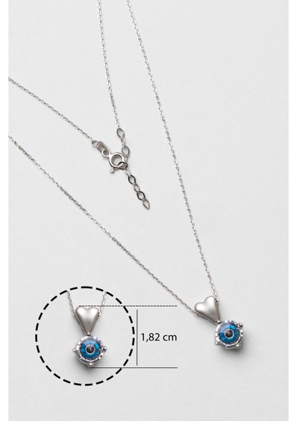 Kalp Gözü 18 Ayar Beyaz Altın Kaplama 42 cm Gümüş Nazar Kolye modelleri