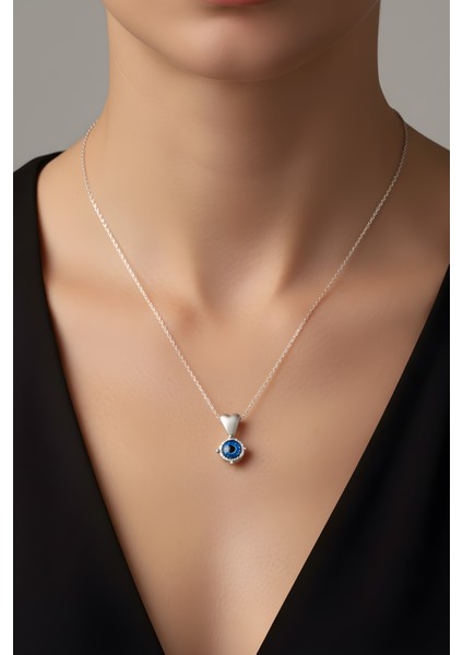 Kalp Gözü 18 Ayar Beyaz Altın Kaplama 42 cm Gümüş Nazar Kolye fırsatları