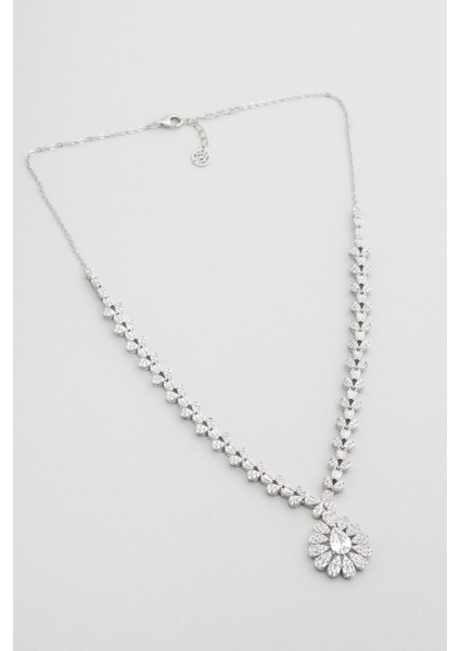 Düğün Çiçeği 18 Ayar Beyaz Altın Kaplama 45 cm Gümüş Kolye