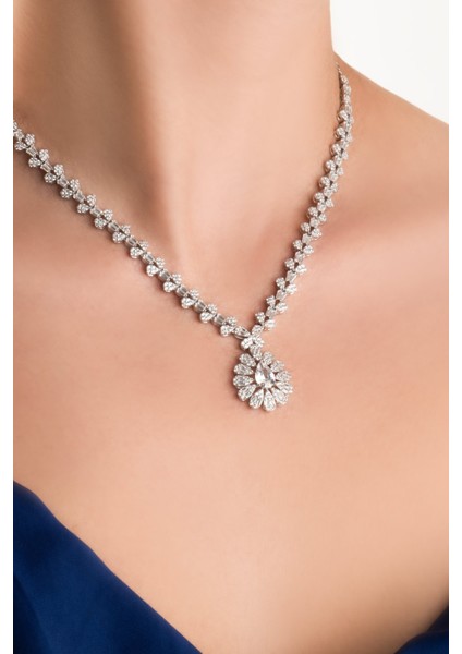 Düğün Çiçeği 18 Ayar Beyaz Altın Kaplama 45 cm Gümüş Kolye fiyatları