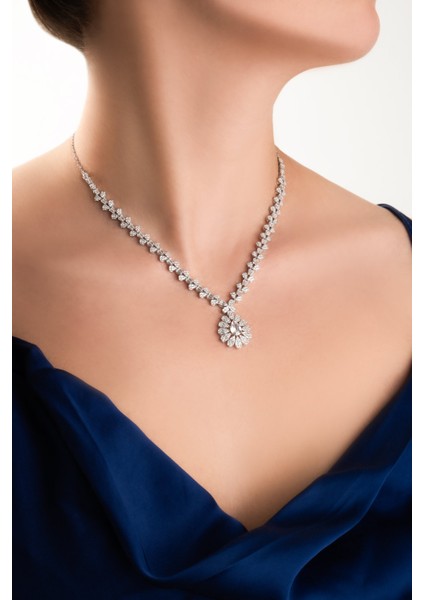 Düğün Çiçeği 18 Ayar Beyaz Altın Kaplama 45 cm Gümüş Kolye fırsatları