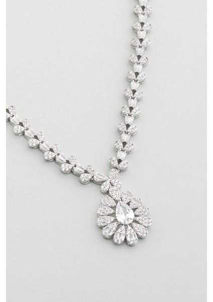 Düğün Çiçeği 18 Ayar Beyaz Altın Kaplama 45 cm Gümüş Kolye indirimleri