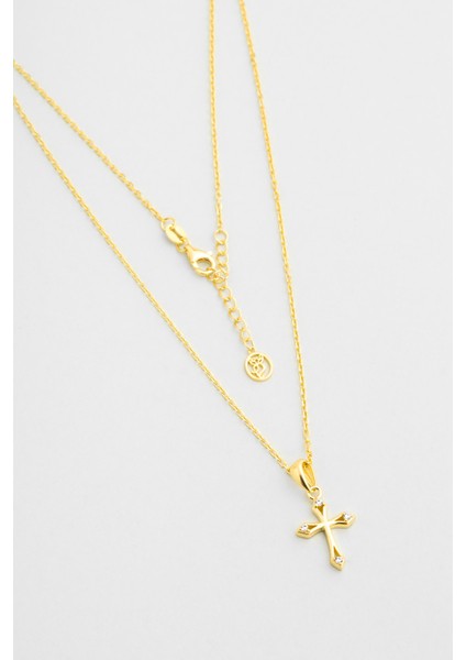 Sonsuz Işık 18 Ayar Sarı Altın Kaplama 45 cm Gümüş Haç Kolye