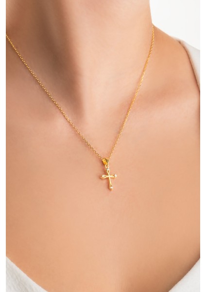 Sonsuz Işık 18 Ayar Sarı Altın Kaplama 45 cm Gümüş Haç Kolye fiyatları
