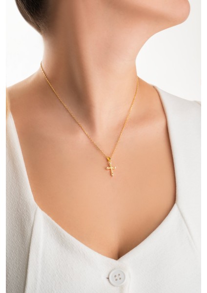 Sonsuz Işık 18 Ayar Sarı Altın Kaplama 45 cm Gümüş Haç Kolye fırsatları