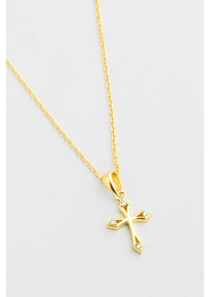 Sonsuz Işık 18 Ayar Sarı Altın Kaplama 45 cm Gümüş Haç Kolye indirimleri