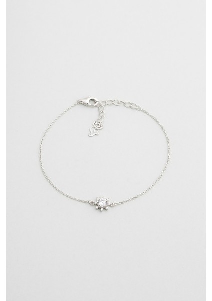 Sonsuzluk Çiçeği 18 Ayar Beyaz Altın Kaplama 19 cm Gümüş Bileklik