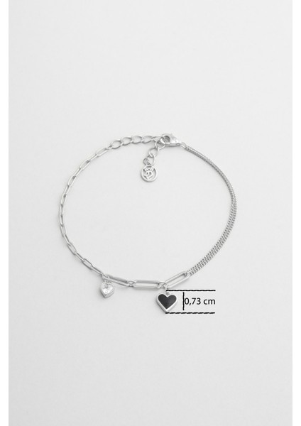 Siyah Kalp 18 Ayar Beyaz Altın Kaplama 19 cm Gümüş Minimal Bileklik modelleri