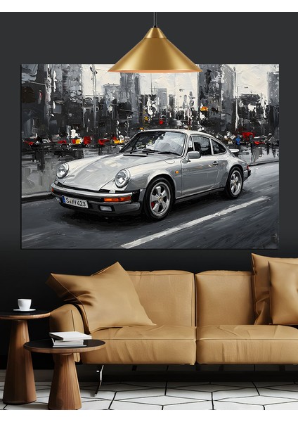 Modern Spor Araba Şehirde Dekoratif Kanvas - Mdf Ahşap Tablo
