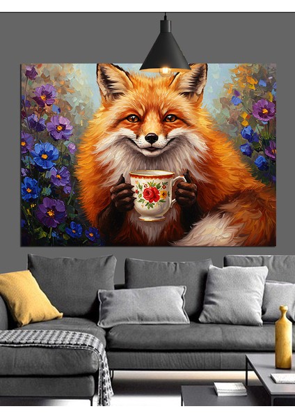 Çiçekler Içinde Tilki Portresi Dekoratif Kanvas - Mdf Ahşap Tablo