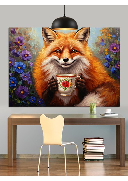 Çiçekler Içinde Tilki Portresi Dekoratif Kanvas - Mdf Ahşap Tablo modelleri