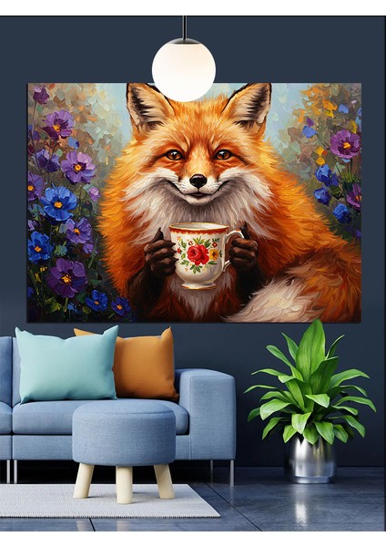 Çiçekler Içinde Tilki Portresi Dekoratif Kanvas - Mdf Ahşap Tablo fırsatları